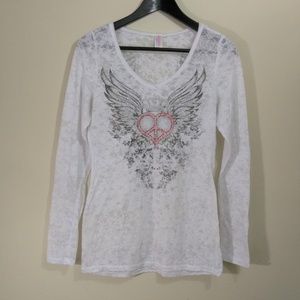 Otomix size XL peace heart angel wings burnout top